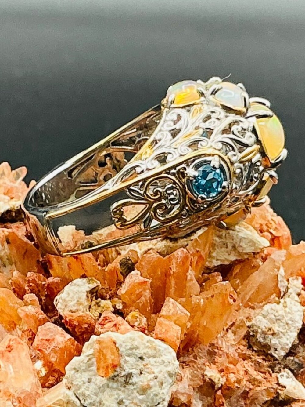 Gems on En Vogue Ethiopian Opal & Blue Topaz Ring R183 - Picture 2 of 4